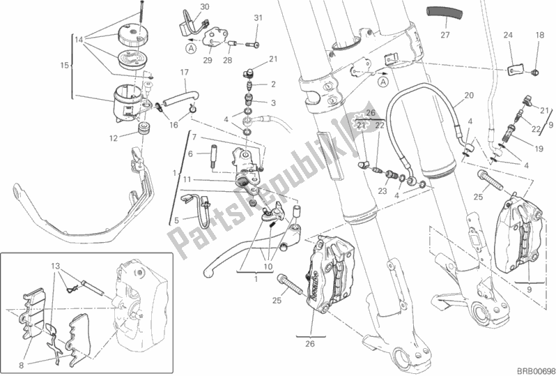 All parts for the Front Brake System of the Ducati Multistrada 950 S Touring USA 2020